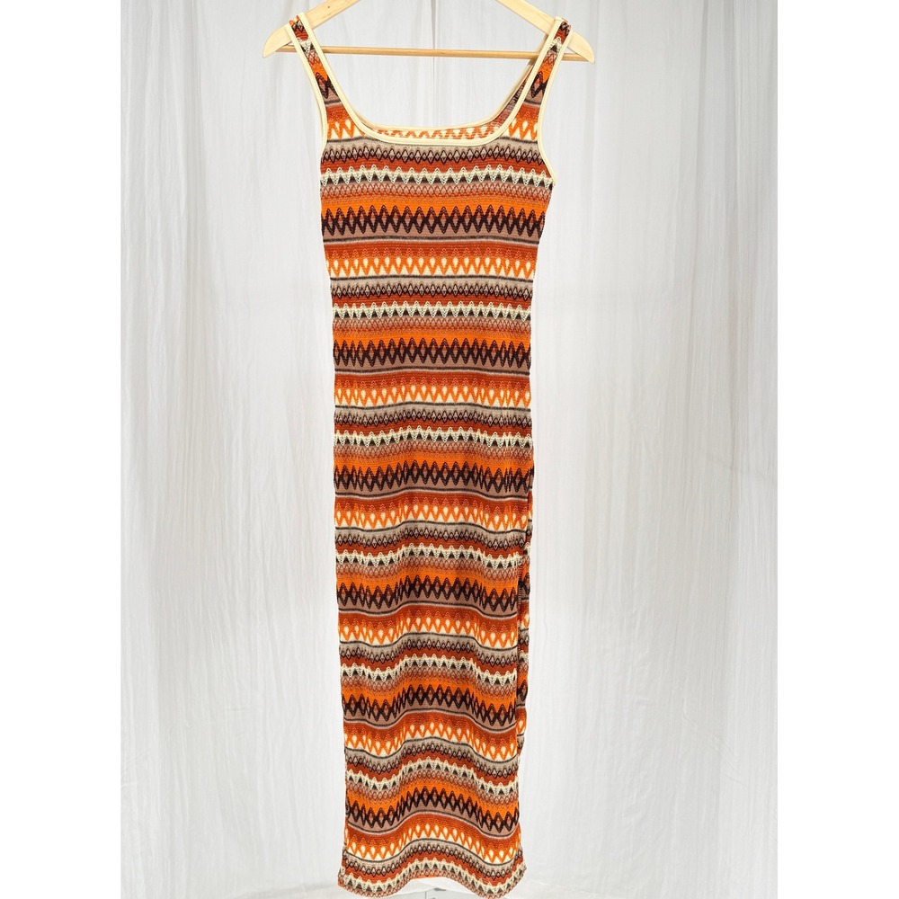 Shein Crochet Knit Maxi Dress Orange Brown Bodycon Sleeveless S